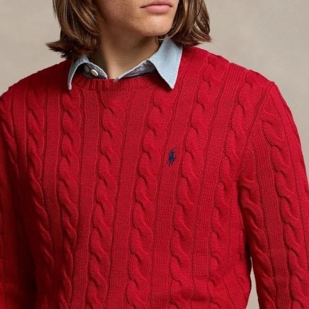 Polo Ralph Lauren Mens Sz XLT Sweater Chunky Cable Knit Classic Red Quiet Luxury